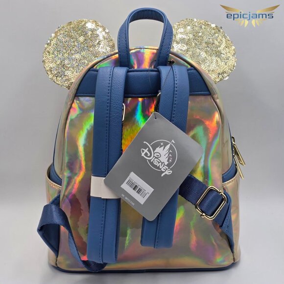 Loungefly Disney Minnie Mouse 50th Anniversary Ear Gold Iridescent Backpack Bag - Picture 5 of 5